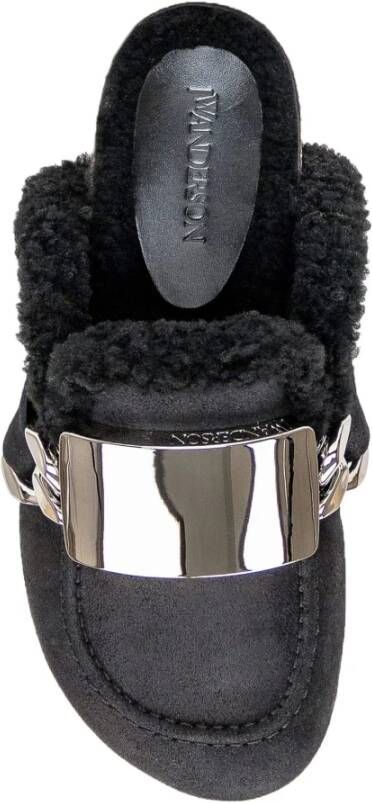 JW Anderson Zwarte suède muiltjes met shearling details