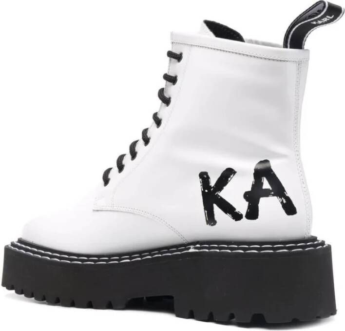 Karl Lagerfeld Witte Enkellaarzen Casual Gesloten Platte Schoenen White Dames