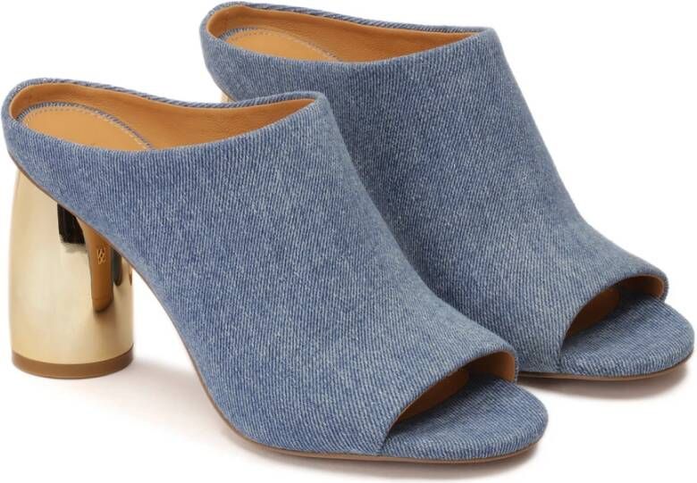 Kazar Blauwe denim muiltjes met gouden ovale hak Blue Dames