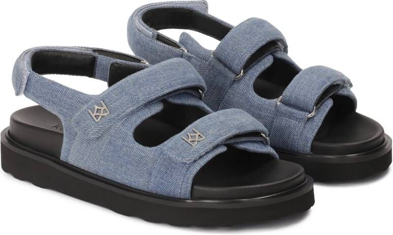 Kazar Blauwe denim stoffen sandalen met klittenbandsluiting Blue Dames