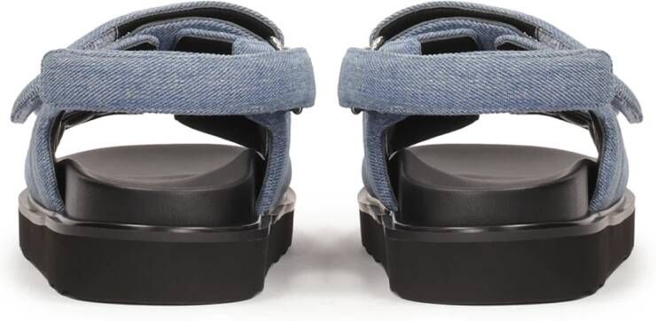 Kazar Blauwe denim stoffen sandalen met klittenbandsluiting Blue Dames