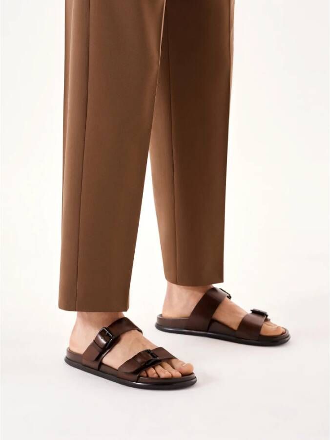 Kazar Bruine leren slippers met twee verstelbare banden Brown Heren