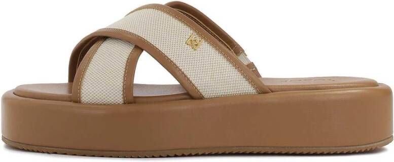 Kazar Bruine slippers in leer en canvas stof