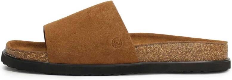 Kazar Bruine suède teenslippers op een kurken zool