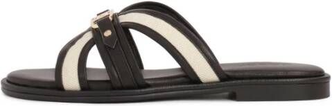 Kazar Comfortabele teenslippers van leer en stof op een platte zool
