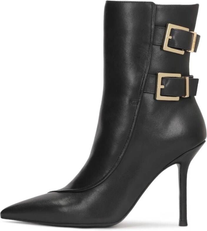 Kazar Elegante zwarte stiletto laarzen versierd met logogespen