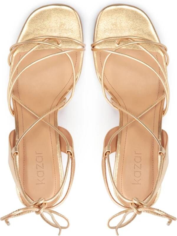 Kazar Gouden sandalen op een blokhak om de kuit gestrikt Yellow Dames
