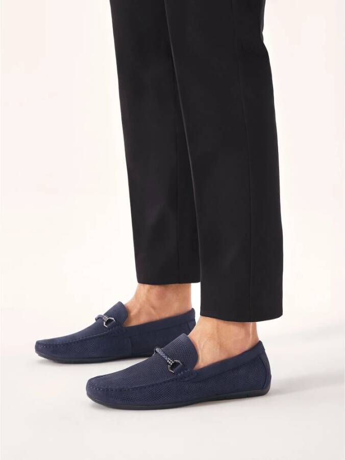 Kazar Heren stijlvolle nubuck marineblauwe mocassins met een applicatie Blue Heren