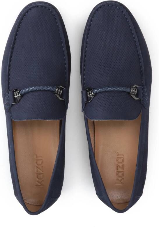 Kazar Heren stijlvolle nubuck marineblauwe mocassins met een applicatie Blue Heren