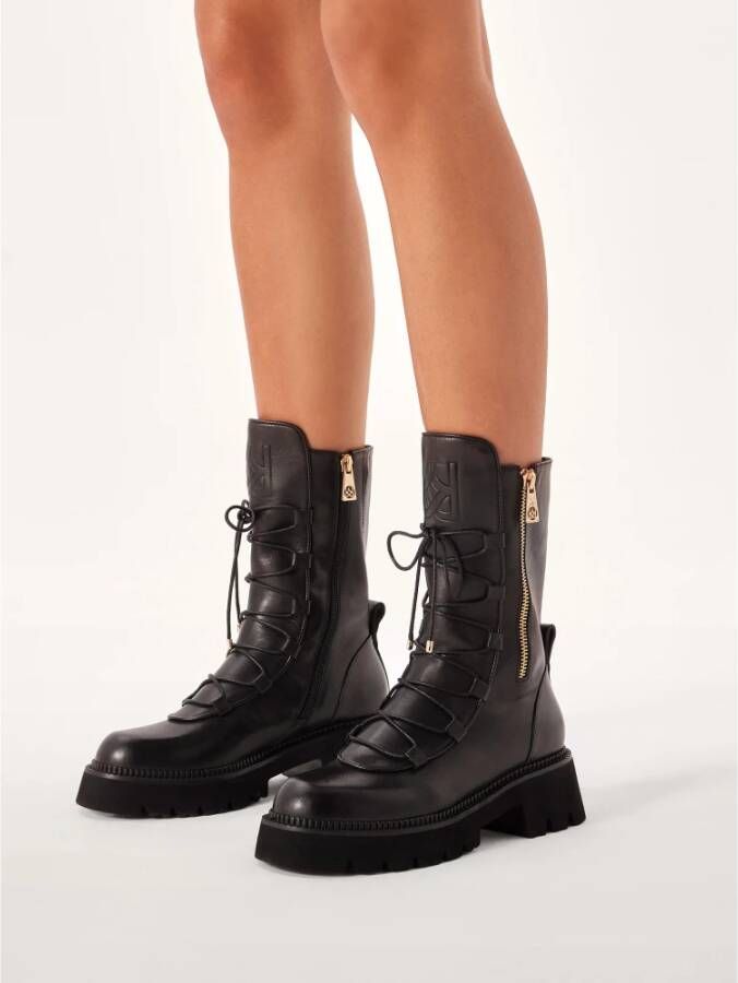 Kazar Hoge leren laarzen versierd met ritsen Black Dames