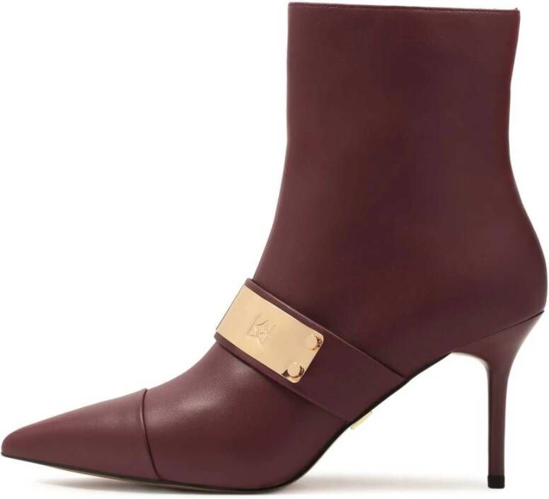 Kazar Maroon Leren Laarzen met Metalen Decoratie
