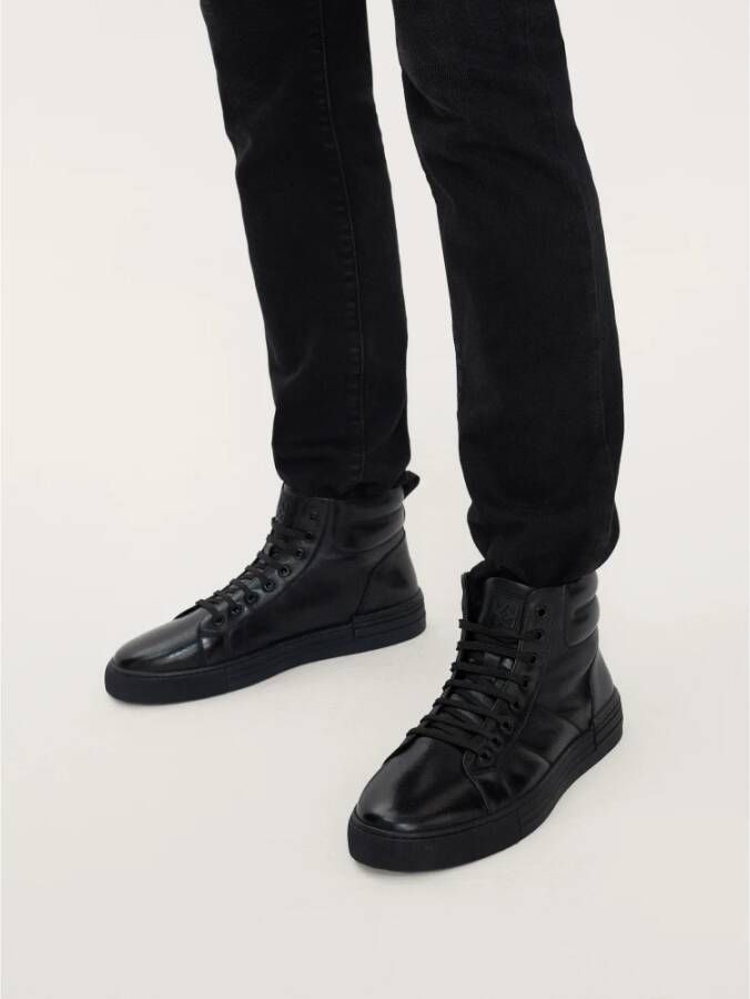 Kazar Minimalistische Zwarte Leren Sneakers Black Heren