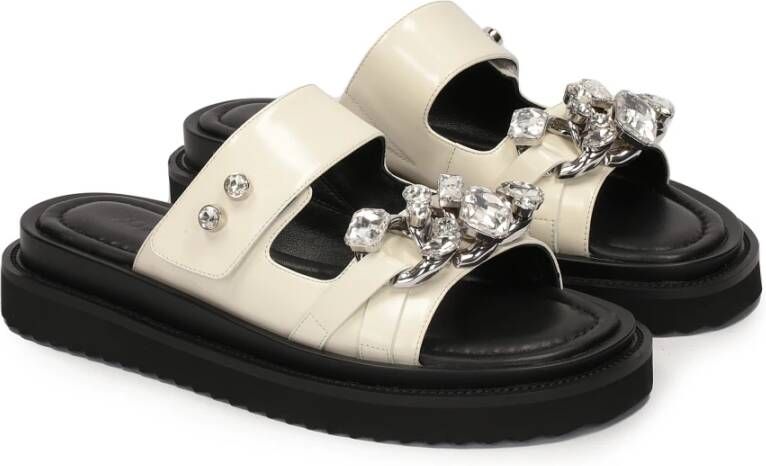 Kazar Platte leren muilen met elegante decoratie White Dames