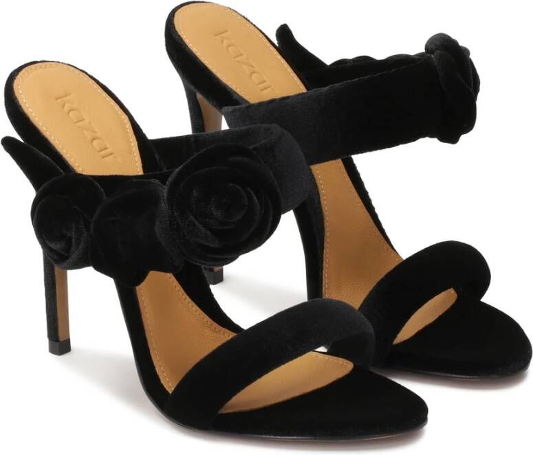 Kazar Sandalettes met hak versierd met 3D-rozen Black Dames