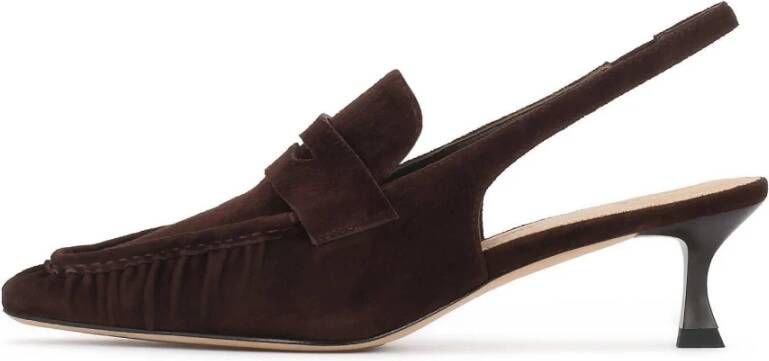 Kazar Studio Bruine suède pumps met decoratief stiksel