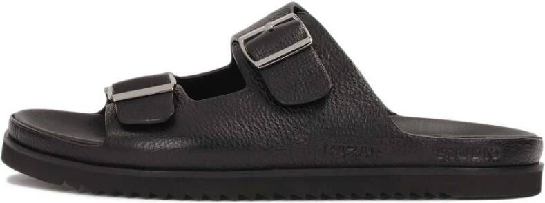 Kazar Studio Zwarte leren slippers met twee banden Black Heren