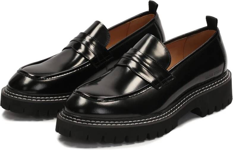 Kazar Studio Zwarte loafers gestikt met witte draad Black Heren