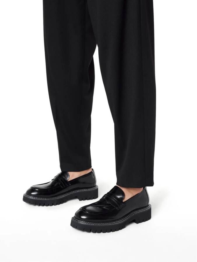Kazar Studio Zwarte loafers gestikt met witte draad Black Heren