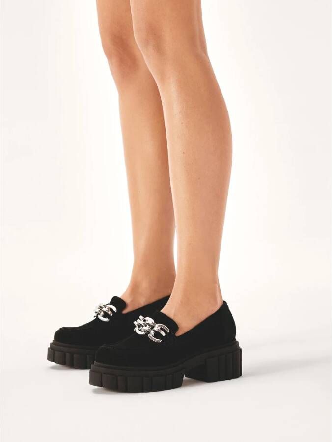 Kazar Suède halfschoenen versierd met metalen schakels Black Dames