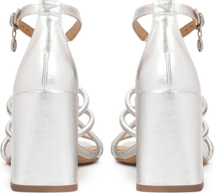 Kazar Zilveren leren sandalen met gevlochten bandjes Gray Dames