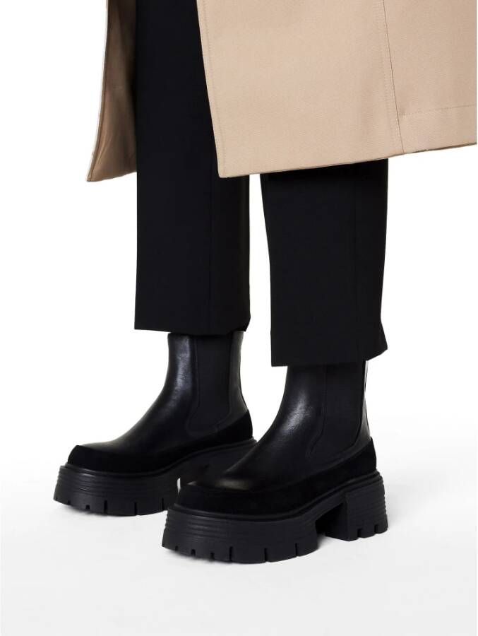 Kazar Zwarte chelsea boots op een verhoogde zool met reliëf Black Dames