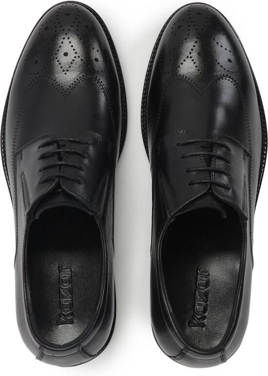 Kazar Zwarte heren derby schoenen met rozetdecoratie op de neus Black Heren
