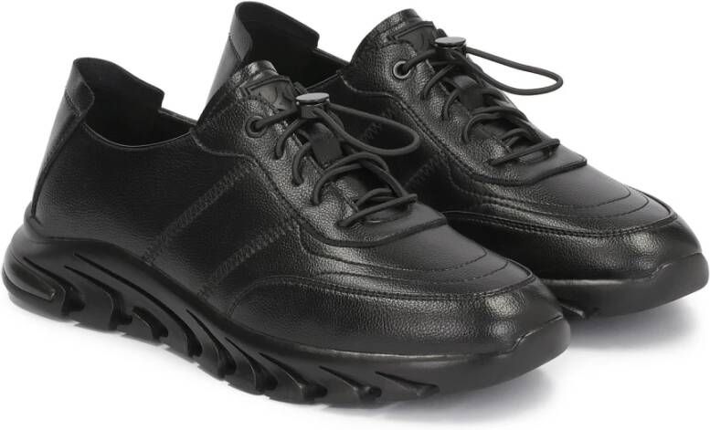 Kazar Zwarte leren herensneakers met een futuristische zool Black Heren