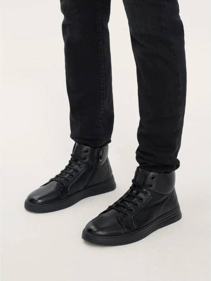 Kazar Zwarte Leren Hoge Sneakers Black Heren