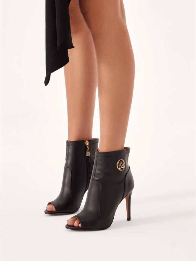 Kazar Zwarte leren peep toe laarzen Black Dames