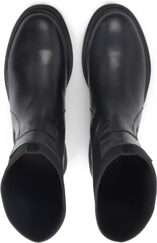 Kazar Zwarte Leren Platte Enkellaarsjes Elastisch Black Dames