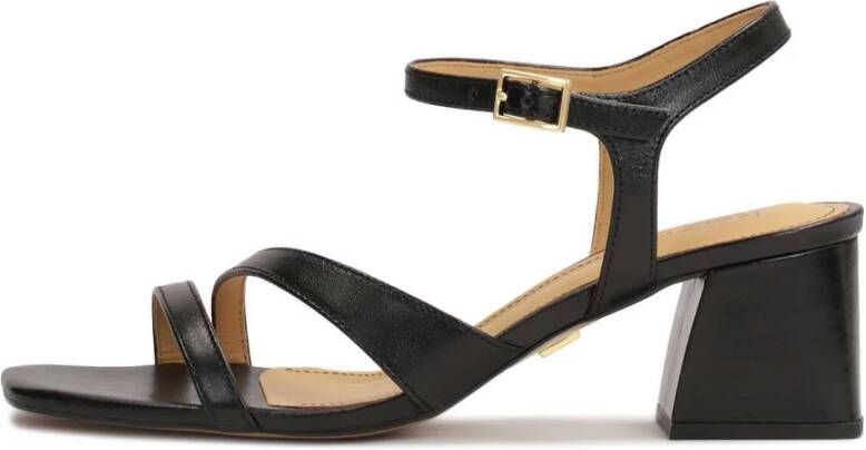 Kazar Zwarte leren sandalen met brede hak