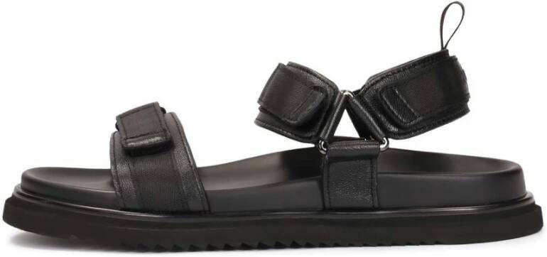 Kazar Zwarte leren sandalen met klittenbandsluitingen