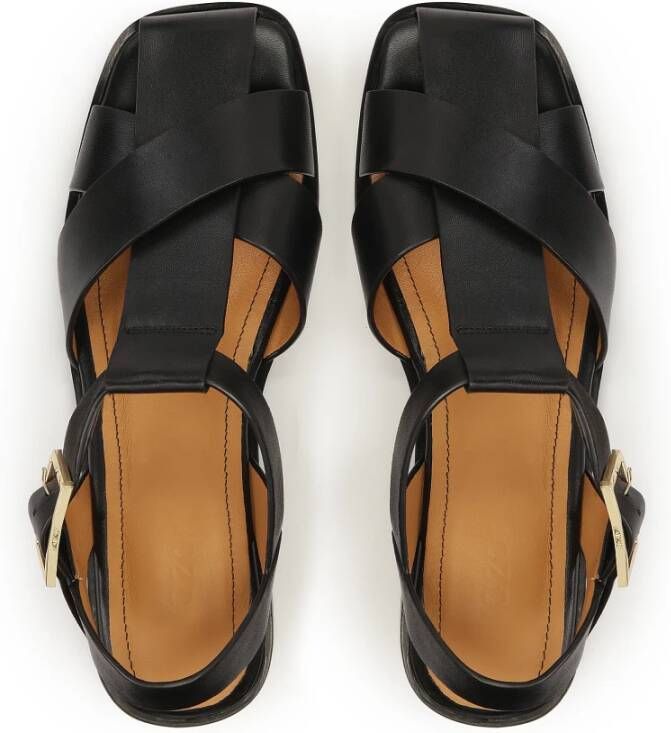 Kazar Zwarte leren sandalen met kruisende bandjes