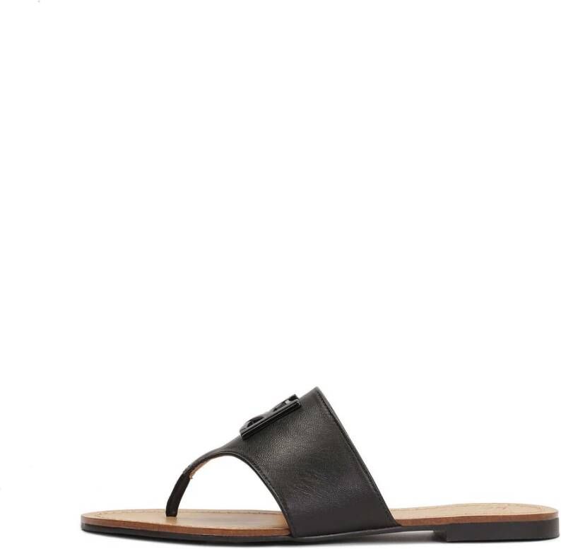 Kazar Zwarte leren slippers met brede band