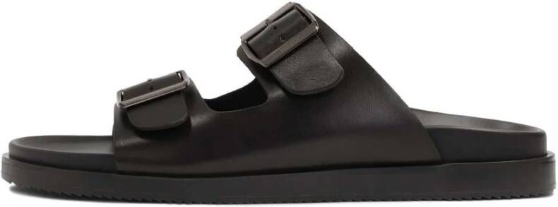 Kazar Zwarte leren slippers met gespen