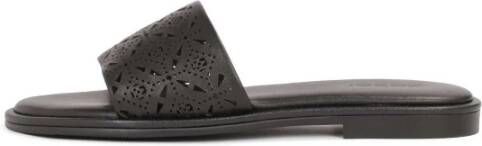 Kazar Zwarte leren slippers met uitsnede