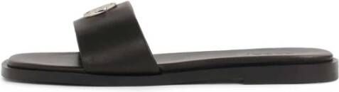 Kazar Zwarte leren slippers met zilveren monogram