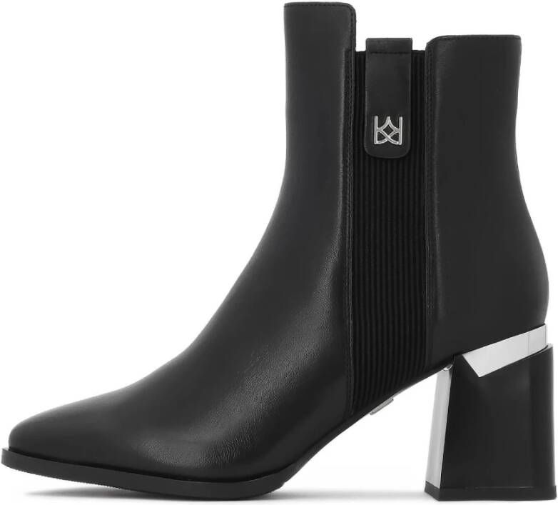Kazar Zwarte leren stiletto laarzen met metallic details