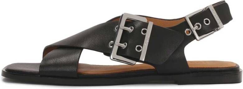 Kazar Zwarte platte sandalen met brede banden