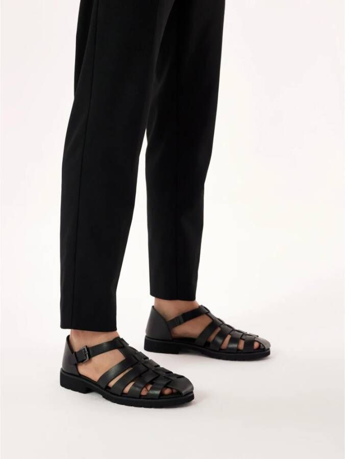Kazar Zwarte sandalen voor mannen met een bedekte hak en een teen Black Heren