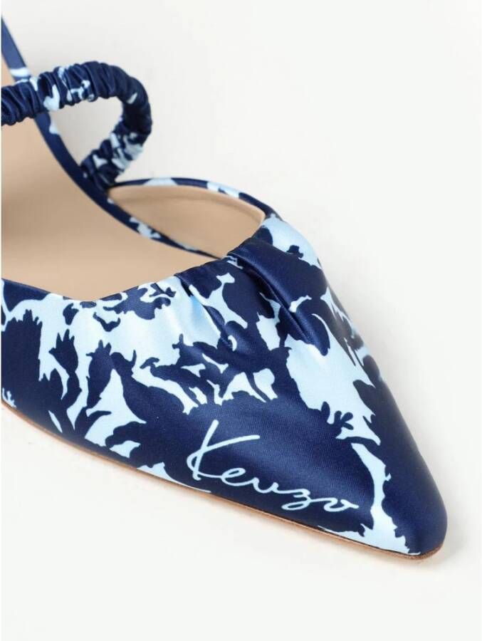 Kenzo Blauwe Bloemen Kitten Heel Muiltjes