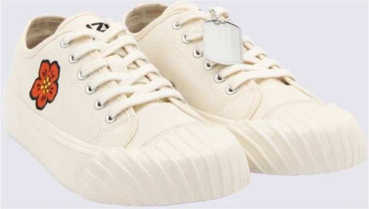 Kenzo Bloemen Geborduurde Witte Canvas Sneakers Beige Dames