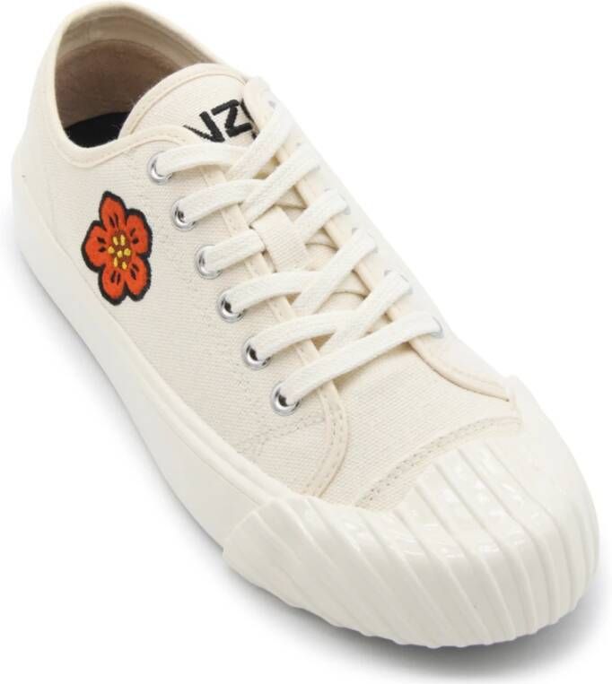 Kenzo Bloemen Geborduurde Witte Canvas Sneakers Beige Dames