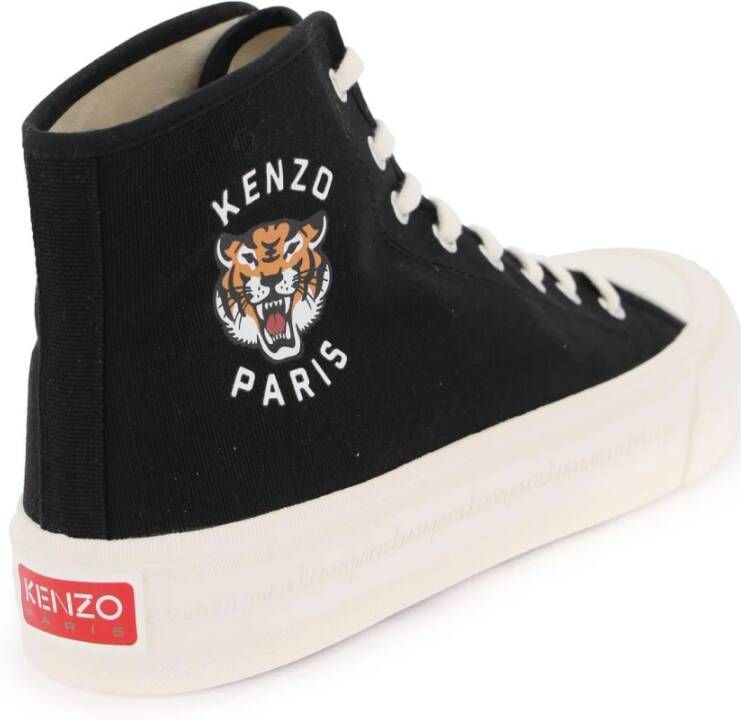 Kenzo Canvas High Top Sneakers met Lucky Tiger Print Black Dames