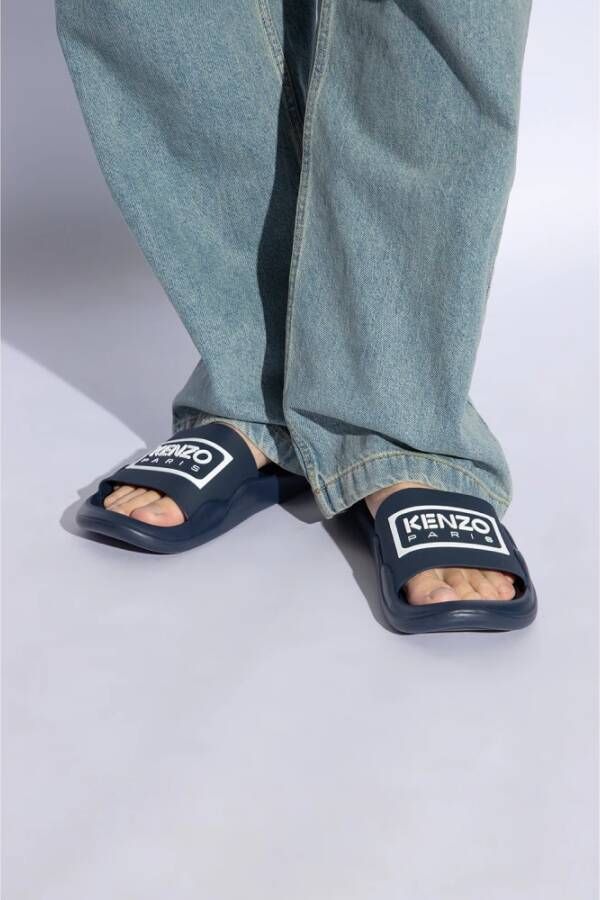 Kenzo Rubberen slides met logo Blue Heren