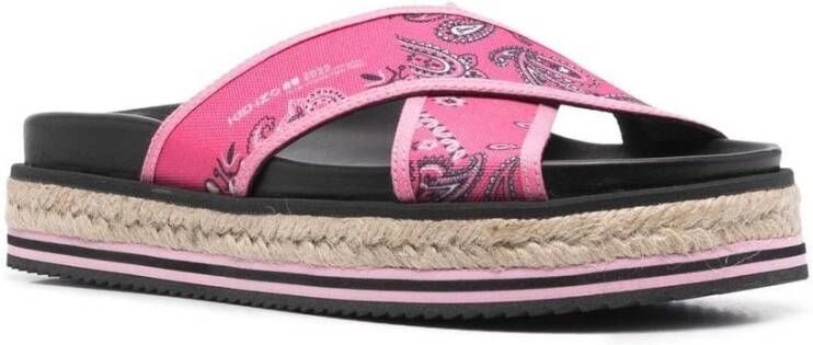 Kenzo Koraal Bandana Print Espadrille Sandalen Zwart Dames