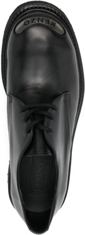 Kenzo Zwarte Leren Veterschoenen Met Platte Zool