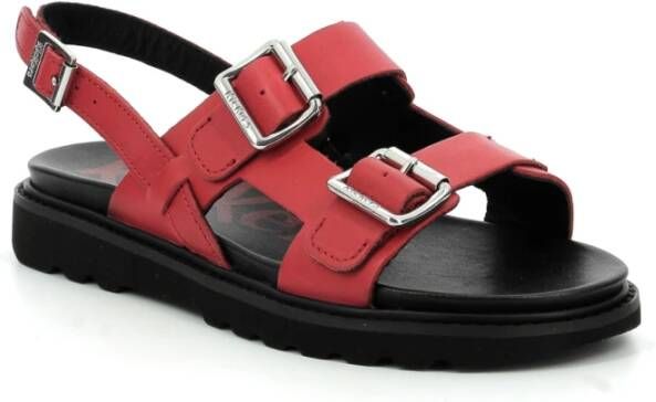 Kickers Comfort Leren Sandalen Neosummer Gesp Red Dames