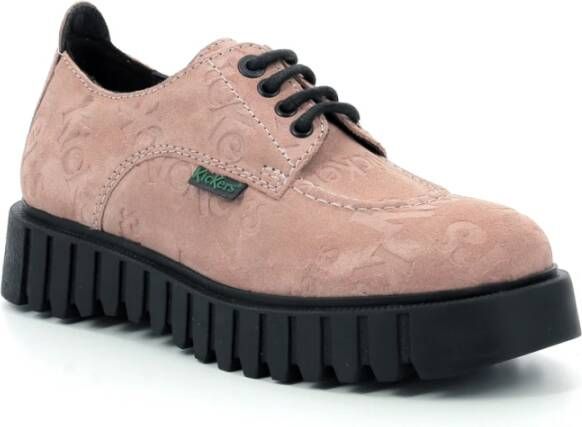 Kickers Comfortabele Leren Derby Schoenen Pink Dames