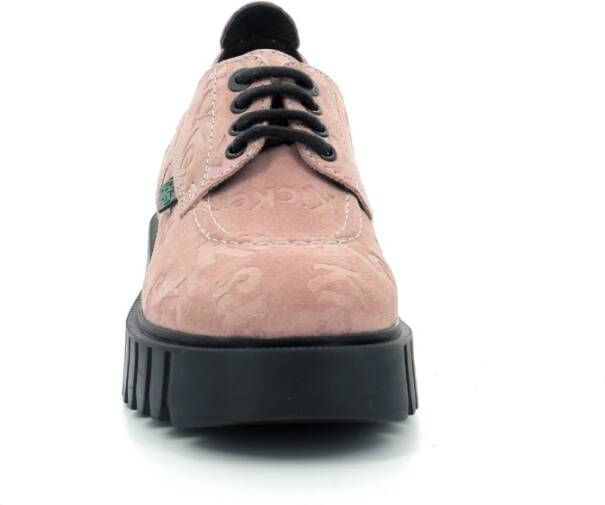 Kickers Comfortabele Leren Derby Schoenen Pink Dames